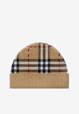 Burberry Kids Boys Checked Wool Beanie Beige 8105879166018_BURBE-B9368