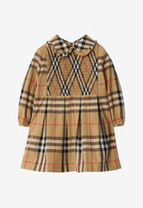 Burberry Kids Girls Vintage Check Shirred Mini Dress Beige 8112625161801/R_BURBE-B9368