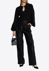 بنطال كراش بقَصة ساق واسعة بثنيات