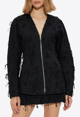 Feather-Embellished Zip-Up Jacket