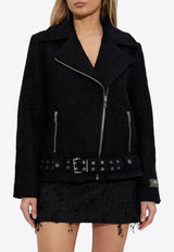 Boucle Wool Zip-Up Biker Jacket