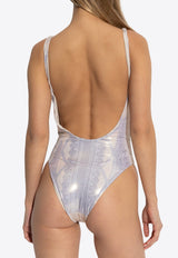Versace Statue Print One-Piece Swimsuit Gray 1016592 1A13690-5E450