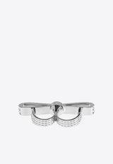 Versace Gianni Ribbon Crystal Two-Finger Ring Silver 1017812 1A00621-4JEE0