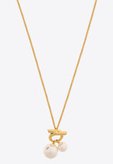 Ferragamo Gancini Double-Pearl Necklace Gold 760806 NKL GANWAVPE 780390-ORO GIOVE WHITE