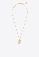 Ferragamo Gancini Double-Pearl Necklace Gold 760806 NKL GANWAVPE 780390-ORO GIOVE WHITE