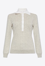 Givenchy Monogram Jacquard Wool-Blend Polo Sweater Gray BW90T G4ZPB-250