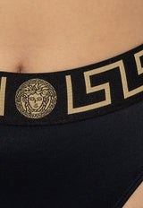 Versace Logo-Waistband Bikini Briefs Black DÓŁ ABD01095 1A11119-A1008