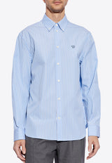 Versace Embroidered-Medusa Striped Shirt Light Blue 1018832 1A13453-2WG70
