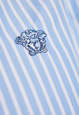 Versace Embroidered-Medusa Striped Shirt Light Blue 1018832 1A13453-2WG70