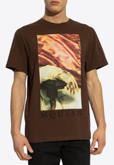 Alexander McQueen Graphic Print T-shirt Brown 815011 QTADA-0814