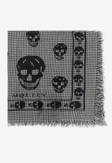 Alexander McQueen Houndstooth Skull Silk and Wool Foulard Gray 814759 4C50Q-1078