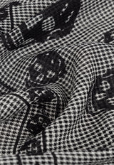 Alexander McQueen Houndstooth Skull Silk and Wool Foulard Gray 814759 4C50Q-1078