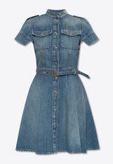 Alexander McQueen Stone-Washed Mini Denim Dress Blue 816098 QMAC3-4315