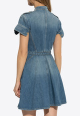 Alexander McQueen Stone-Washed Mini Denim Dress Blue 816098 QMAC3-4315