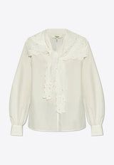 Chloé Embroidered Lavallière Button-Up Shirt White CH25SHT17 310-101