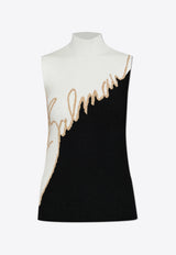 Logo intarsia Colorblocked Ribbed Top