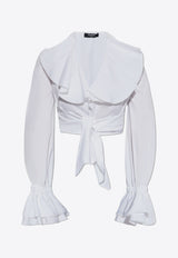 Balmain Ruffles Poplin Long-Sleeved Blouse White EF1HU296 CB02-0FA