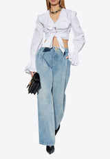 Balmain Ruffles Poplin Long-Sleeved Blouse White EF1HU296 CB02-0FA