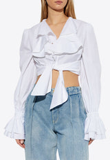 Balmain Ruffles Poplin Long-Sleeved Blouse White EF1HU296 CB02-0FA
