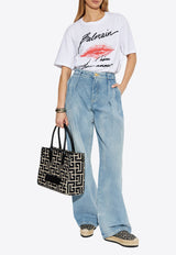 Balmain Kiss-Print Crewneck T-shirt White EF1EG110 GE45-GQV