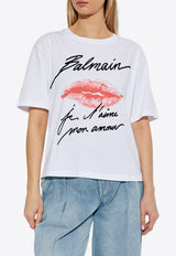 Balmain Kiss-Print Crewneck T-shirt White EF1EG110 GE45-GQV