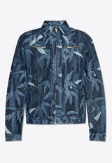 Kenzo Patterned Zipped Denim Jacket Navy FF55DV310 6P1-DM