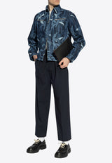 Kenzo Patterned Zipped Denim Jacket Navy FF55DV310 6P1-DM
