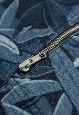 Kenzo Patterned Zipped Denim Jacket Navy FF55DV310 6P1-DM