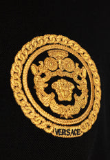 Versace Embroidered Chain Crest Polo T-shirt Black 1013906 1A13413-1B000