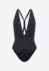 Versace Crystal-Embellished One-Piece Swimsuit Black 1018367 1A13678-2B740