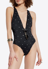 Versace Crystal-Embellished One-Piece Swimsuit Black 1018367 1A13678-2B740