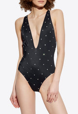 Versace Crystal-Embellished One-Piece Swimsuit Black 1018367 1A13678-2B740