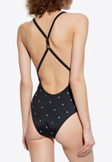 Versace Crystal-Embellished One-Piece Swimsuit Black 1018367 1A13678-2B740