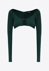 Jacquemus Logo-Plaque Long-Sleeved Cardigan Green 251KN108 2423-590