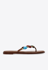 Gianvito Rossi Shanti Leather Slides with Cabochon Stones Brown G15240 05CUO-XCNTECU