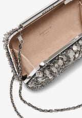 Alexander McQueen Crystal Embellished T-bar Box Clutch Silver 81371517HHI 1402