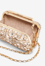 Alexander McQueen Crystal Embellished T-bar Box Clutch Gold 81371517HMU 7050