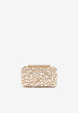 Alexander McQueen Crystal Embellished T-bar Box Clutch Gold 81371517HMU 7050