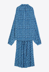Balenciaga Patterned Midi Dress with Bow Blue 814150TRLB4/Q_BALEN-4011