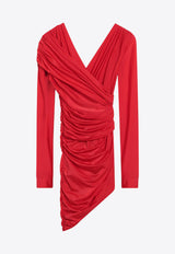 Balenciaga V-neck Draped Mini Dress Red 814343TRV97/Q_BALEN-6400