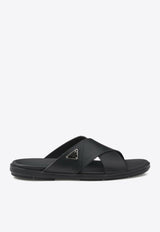 Prada Triangle Logo Criss-Cross Sandals Black 2X3111FG0003LEM_F0002