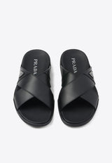 Prada Triangle Logo Criss-Cross Sandals Black 2X3111FG0003LEM_F0002