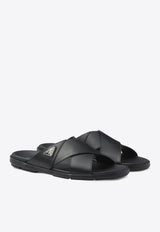 Prada Triangle Logo Criss-Cross Sandals Black 2X3111FG0003LEM_F0002