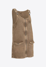 Miu Miu Logo Patch Washed Denim Mini Dress Brown MF5633SOOO1350_F0244