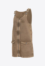 Miu Miu Logo Patch Washed Denim Mini Dress Brown MF5633SOOO1350_F0244