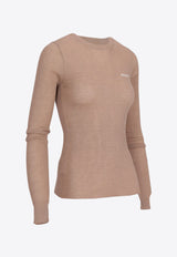 Miu Miu Logo Intarsia Cashmere-Blend Sweater Beige MML821S23213KV_F0040