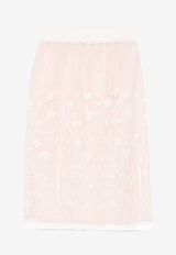 P.A.R.O.S.H Sorgente Floral Embroidered Midi Skirt White D621136SORGENTE_002