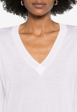 P.A.R.O.S.H Linfa V-neck Wool Blend Sweater White D511668LINFA25_002