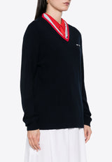 Miu Miu V-neck Cashmere Logo Sweater Navy MMLA33SOOO1580_F059F