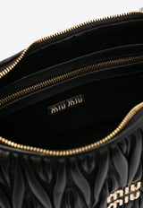 Miu Miu Medium Wander Quilted Leather Hobo Bag Black 5BC170VOOOAN88_F0002